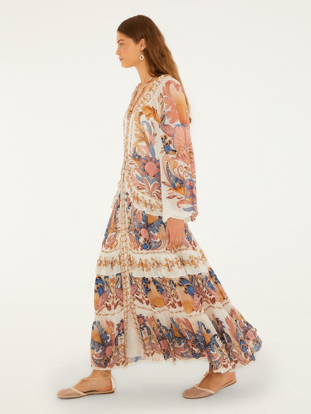 Farm Rio Off-White Sea Garden Ruffled Maxi Dress - Picture 7 of 10